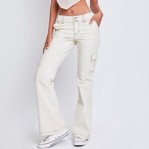 YMI low rise cargo flare jeans off white size 32/14